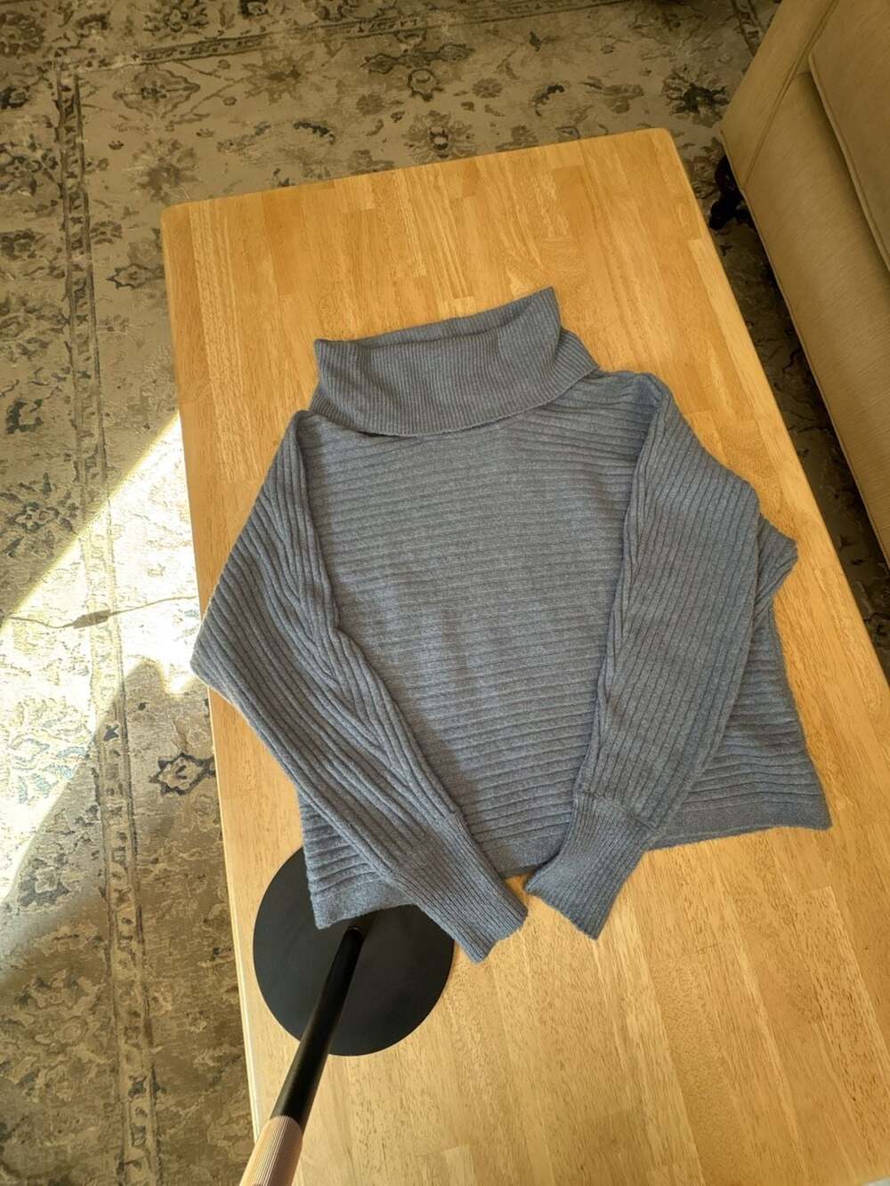 Pink Rose Grey Ribbed Turtleneck Sweater, Size M